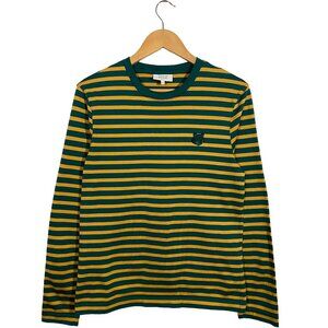 Maison Kitsune Fox Head Striped Long Sleeve Cotton Tee Green / Yellow men's XS